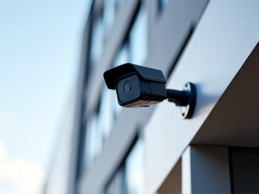 Telecamera di videosorveglianza installata all'esterno di un edificio.