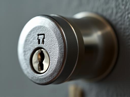 Primo piano di una serratura a cilindro europeo di alta sicurezza.